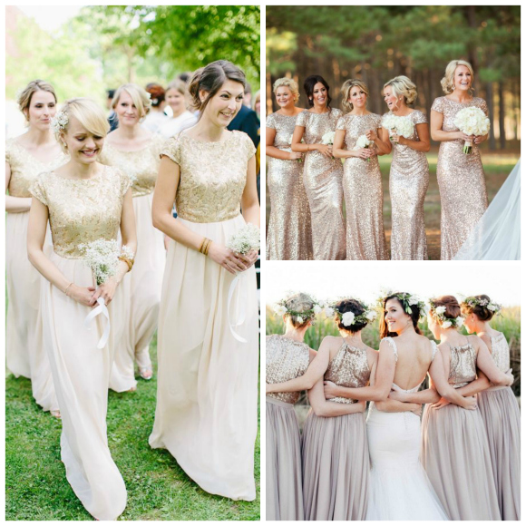 Bridesmaids in sequinned dresses