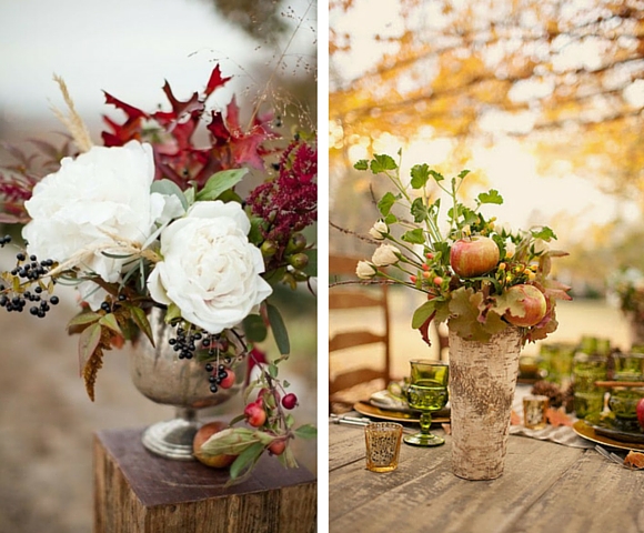 Autumn wedding vases of flowers